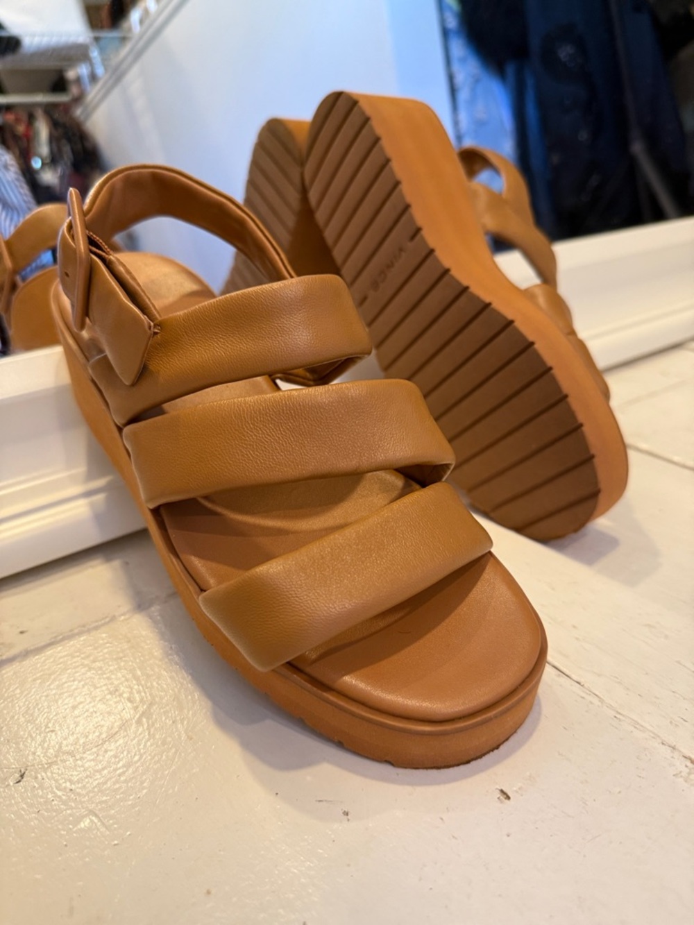 Vince Tan Leather Platform Sandals - Picture 2 of 15